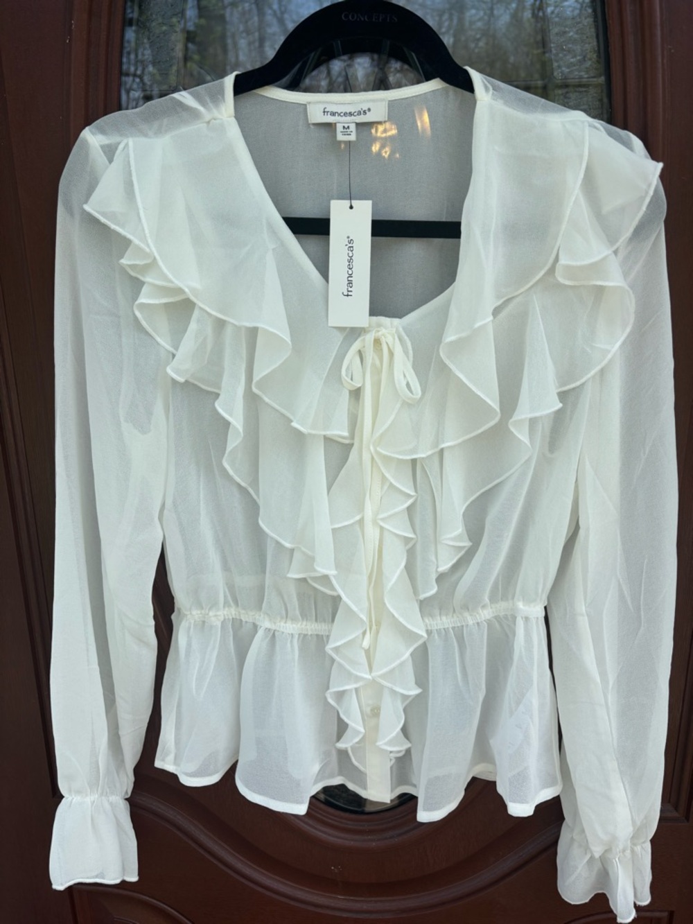 Francesca's Collections Cream Ruffle Tie-Front Blouse